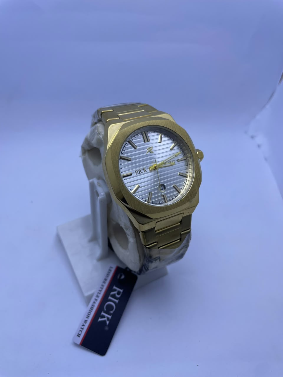 RICK Luxury Gold Stainless Steel Quartz Watch – White Dial | Premium Men's Wrist Watch