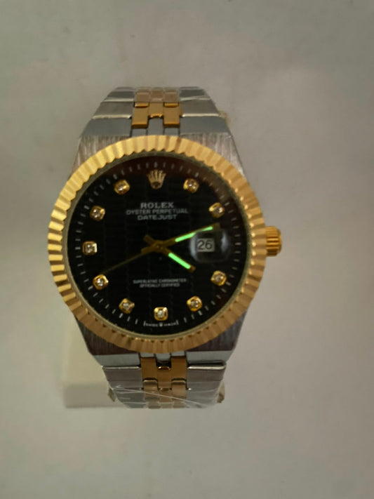 Rolex Datejust Automatic Men's Watch – Black Dial | Two-Tone Silver & Gold Stainless Steel | Luminous Night Vision | Date Display