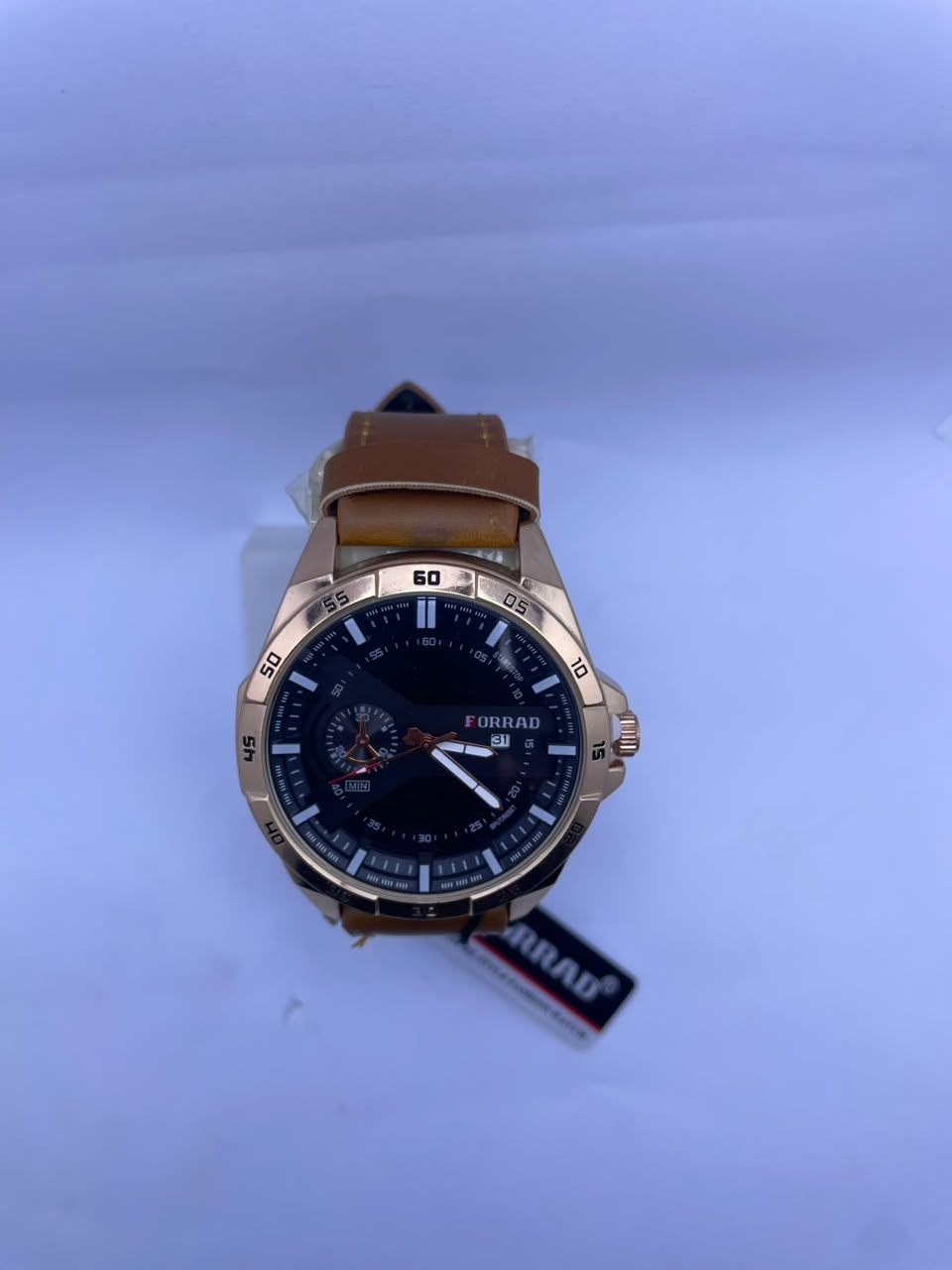 Forrad Men's Premium Analog Watch – Black Dial, Brown Leather Strap & Rose Gold Case