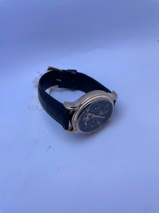 Matturi Men's Premium Analog Watch – Black Dial, Black Leather Strap & Rose Gold Stainless Bazel