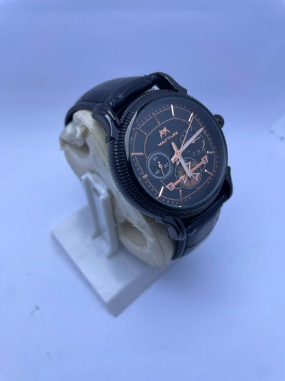MATTURI Men's Luxury Analog Watch – Black Dial, Black Leather Strap