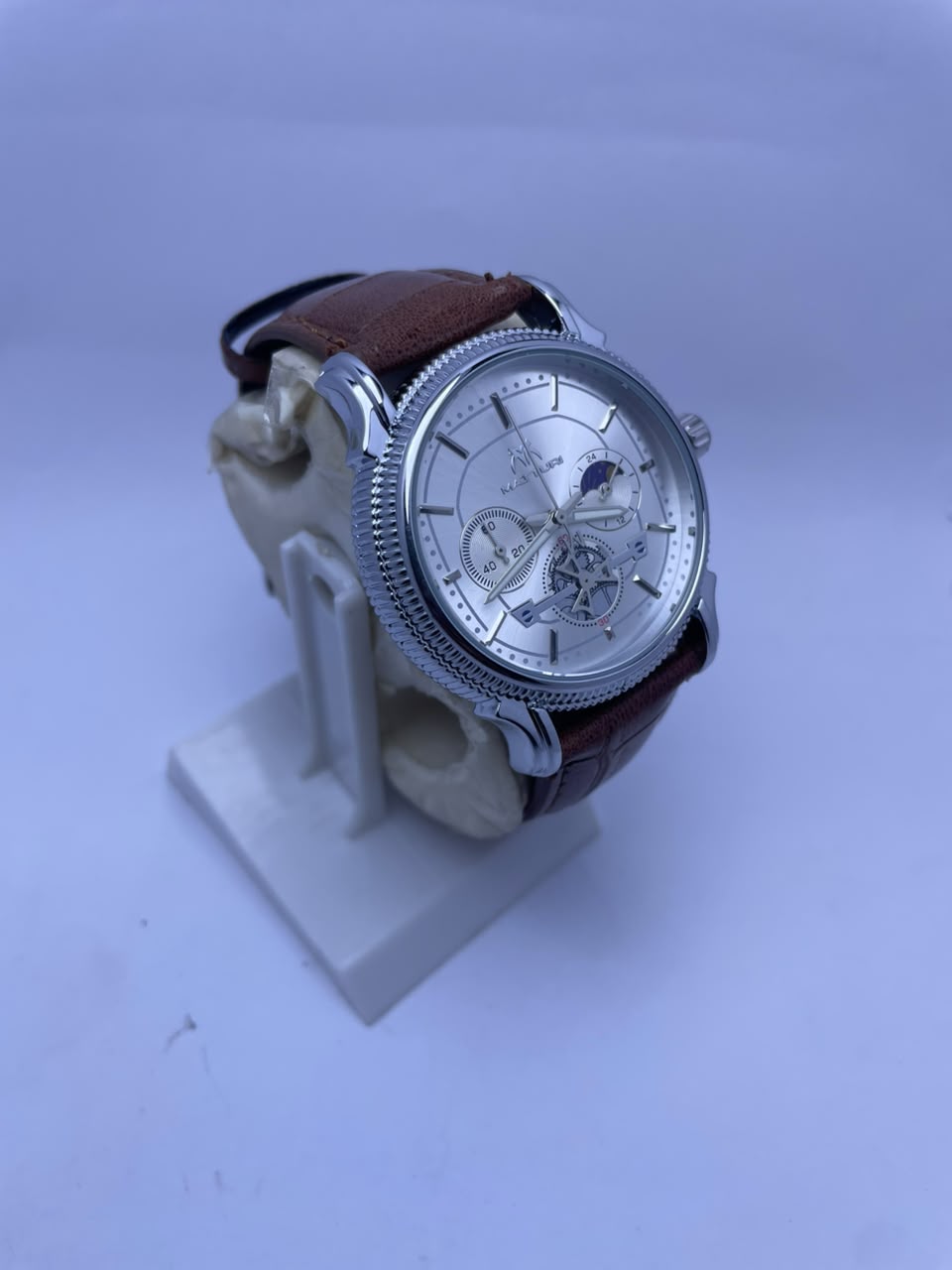 Matturi Men's Luxury Analog Watch – Silver Dial, Brown Leather Strap & Silver Stainless Steel Case