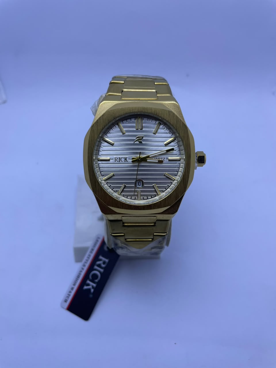 RICK Luxury Gold Stainless Steel Quartz Watch – White Dial | Premium Men's Wrist Watch
