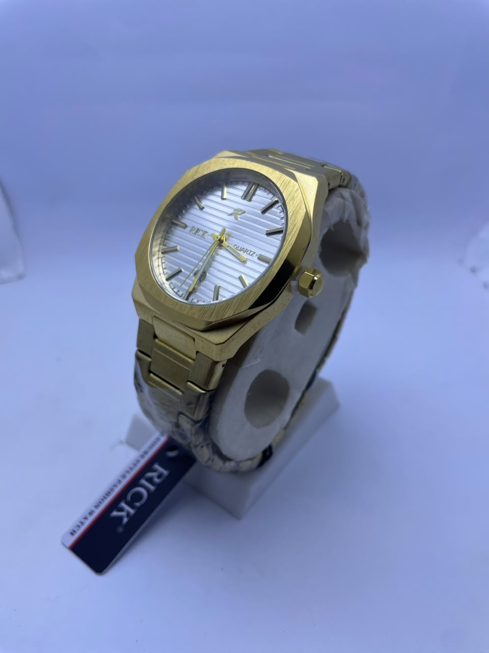 RICK Luxury Gold Stainless Steel Quartz Watch – White Dial | Premium Men's Wrist Watch