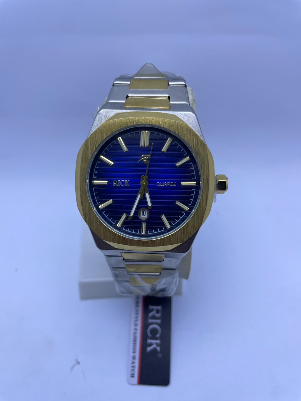 RICK Luxury Two-Tone Gold & Silver Stainless Steel Quartz Watch – Blue Dial | Men's Premium Wrist Watch