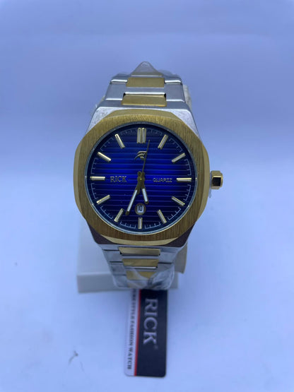 RICK Luxury Two-Tone Gold & Silver Stainless Steel Quartz Watch – Blue Dial | Men's Premium Wrist Watch