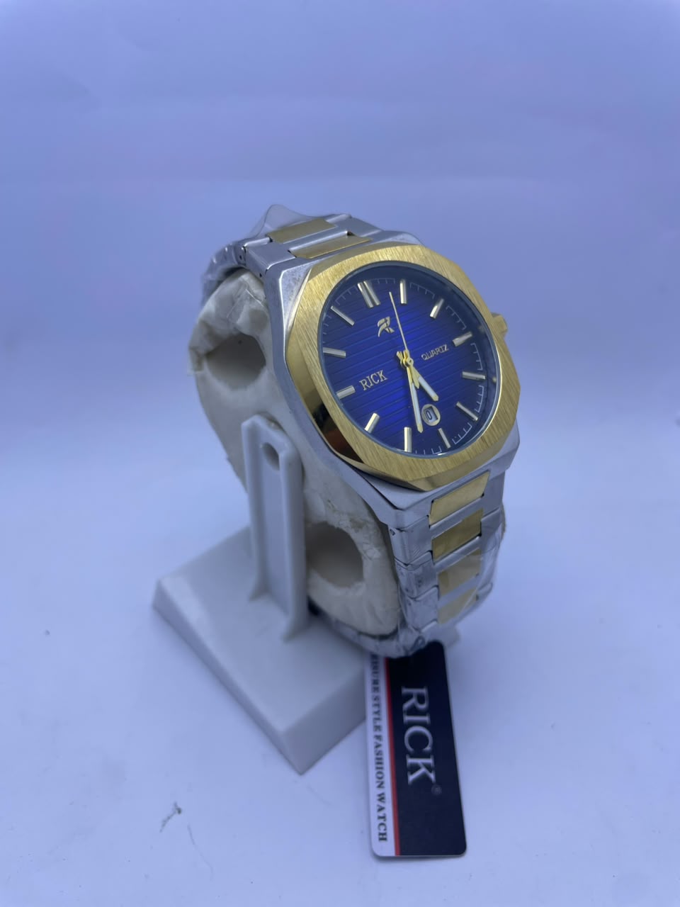RICK Luxury Two-Tone Gold & Silver Stainless Steel Quartz Watch – Blue Dial | Men's Premium Wrist Watch