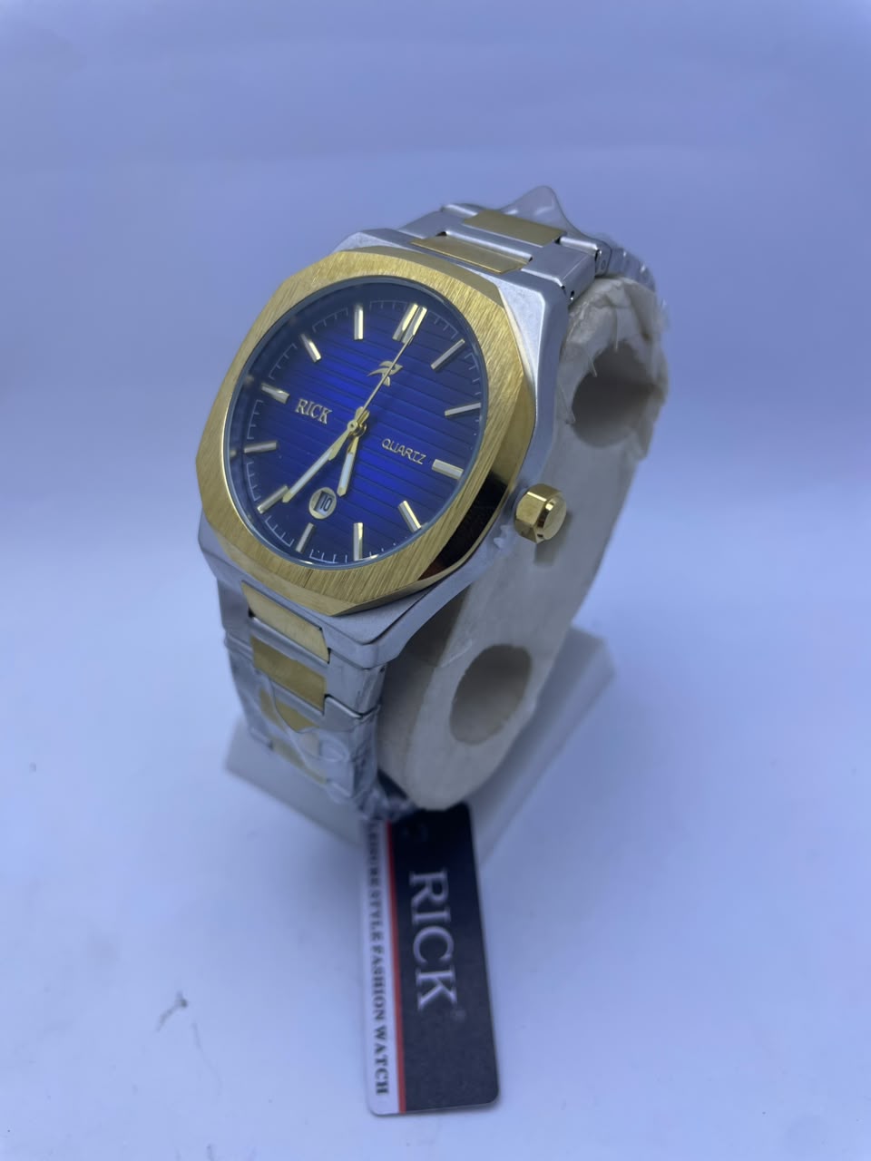 RICK Luxury Two-Tone Gold & Silver Stainless Steel Quartz Watch – Blue Dial | Men's Premium Wrist Watch