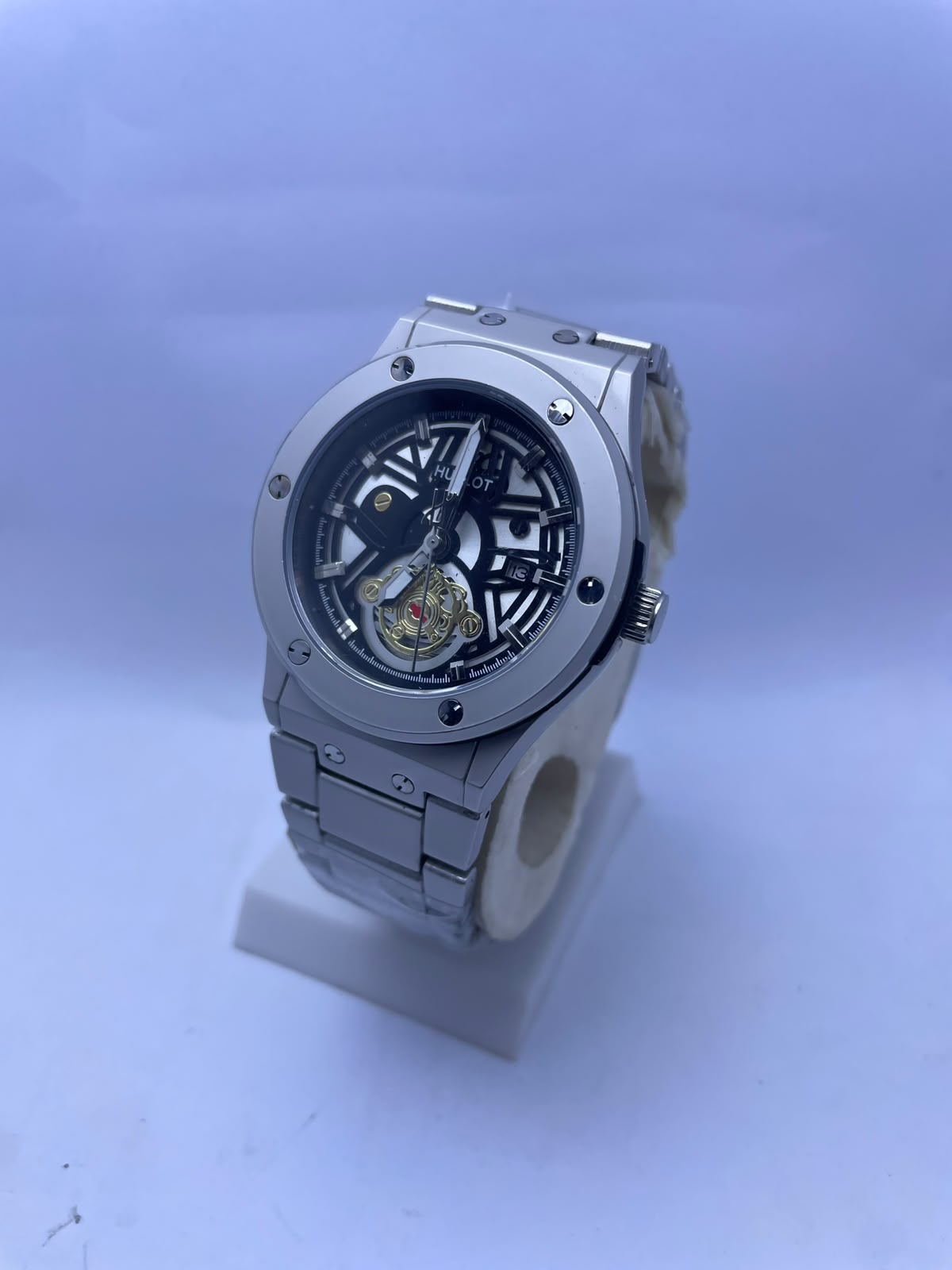Hublot Style Automatic Skeleton Dial Men's Watch – Silver Stainless Steel Strap | Luxury Mechanical Wrist Watch