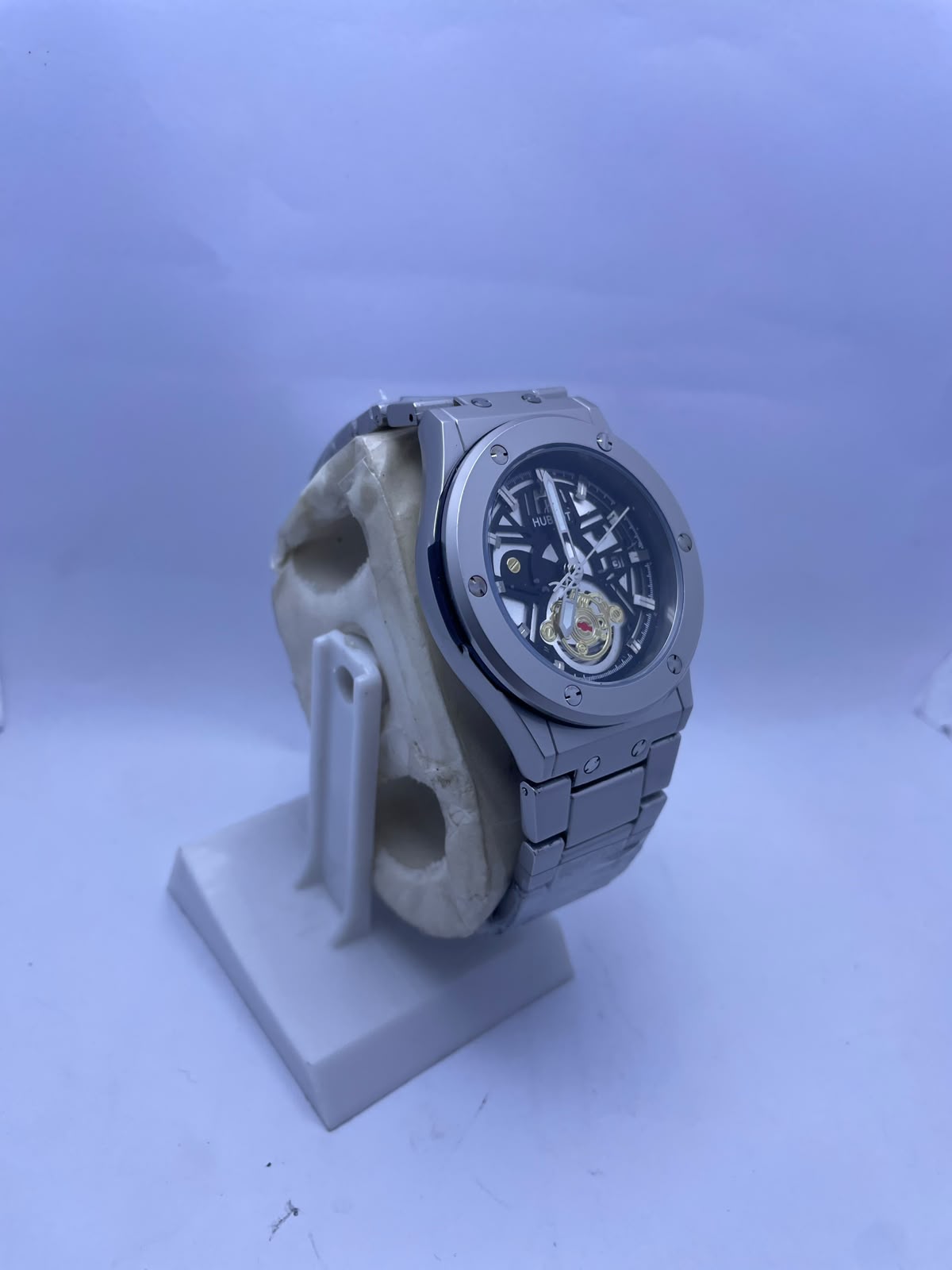 Hublot Style Automatic Skeleton Dial Men's Watch – Silver Stainless Steel Strap | Luxury Mechanical Wrist Watch