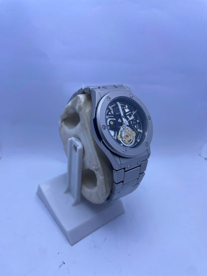 Hublot Style Automatic Skeleton Dial Men's Watch – Silver Stainless Steel Strap | Luxury Mechanical Wrist Watch