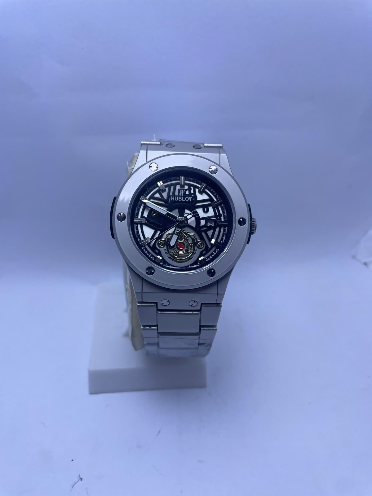 Hublot Style Automatic Skeleton Dial Men's Watch – Silver Stainless Steel Strap | Luxury Mechanical Wrist Watch