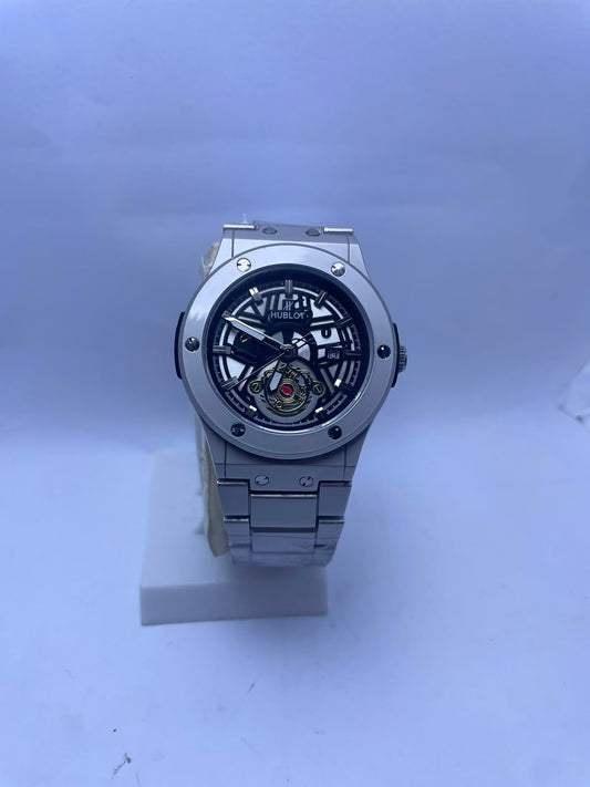 Hublot Style Automatic Skeleton Dial Men's Watch – Silver Stainless Steel Strap | Luxury Mechanical Wrist Watch