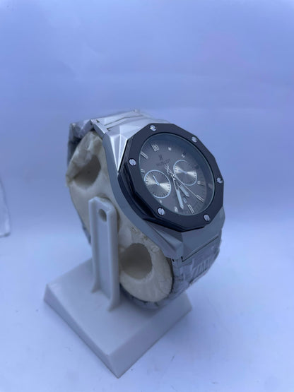 Hublot Style Chronograph Men's Watch – White Dial, Silver Stainless Steel Strap | Luxury Analog Wrist Watch with Luminous Night Vision