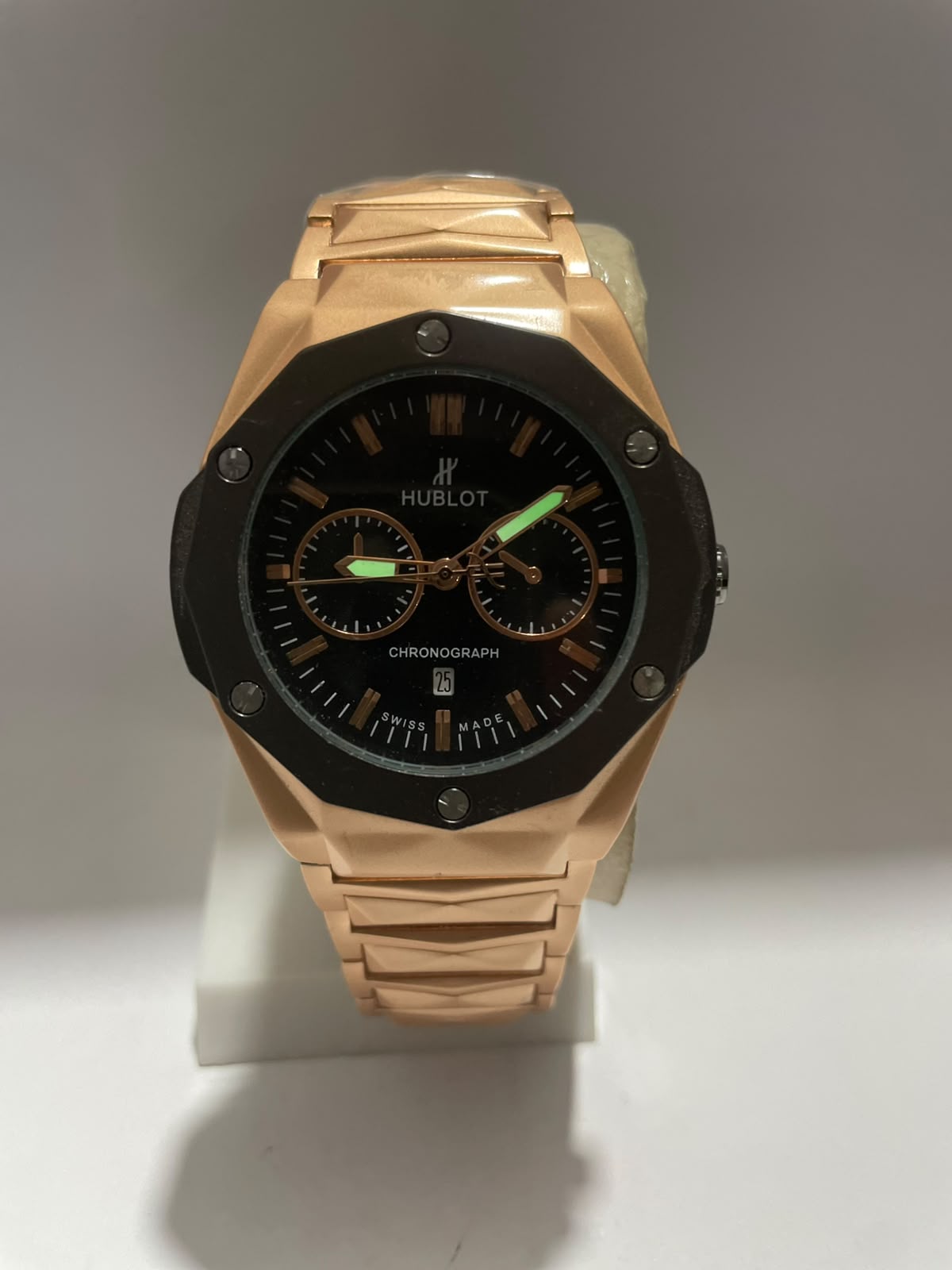 Hublot Style Chronograph Men's Watch – White Dial, Silver Stainless Steel Strap | Luxury Analog Wrist Watch with Luminous Night Vision