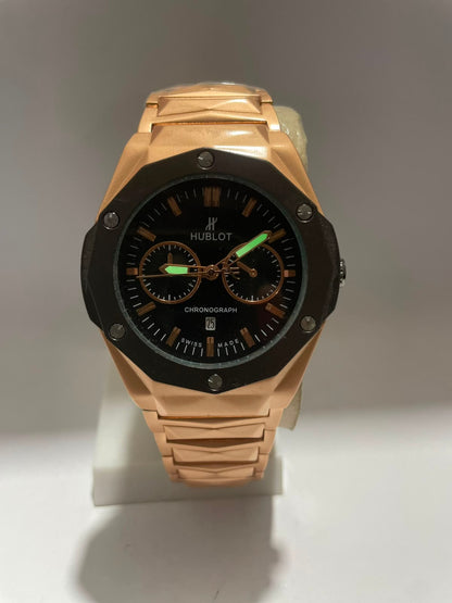 Hublot Style Chronograph Men's Watch – White Dial, Silver Stainless Steel Strap | Luxury Analog Wrist Watch with Luminous Night Vision