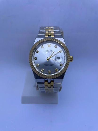 Rolex Style Datejust Automatic Men's Watch – Silver & Gold Stainless Steel Strap | Luxury Self-Winding Analog Watch with Luminous Night Vision