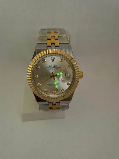 Rolex Style Datejust Automatic Men's Watch – Silver & Gold Stainless Steel Strap | Luxury Self-Winding Analog Watch with Luminous Night Vision