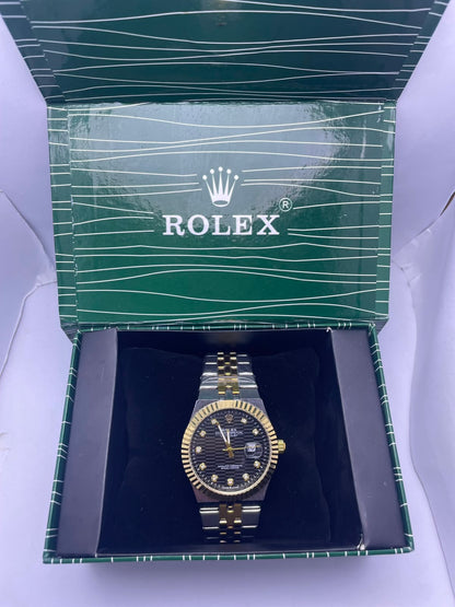 Rolex Datejust Automatic Men's Watch – Black Dial | Two-Tone Silver & Gold Stainless Steel | Luminous Night Vision | Date Display
