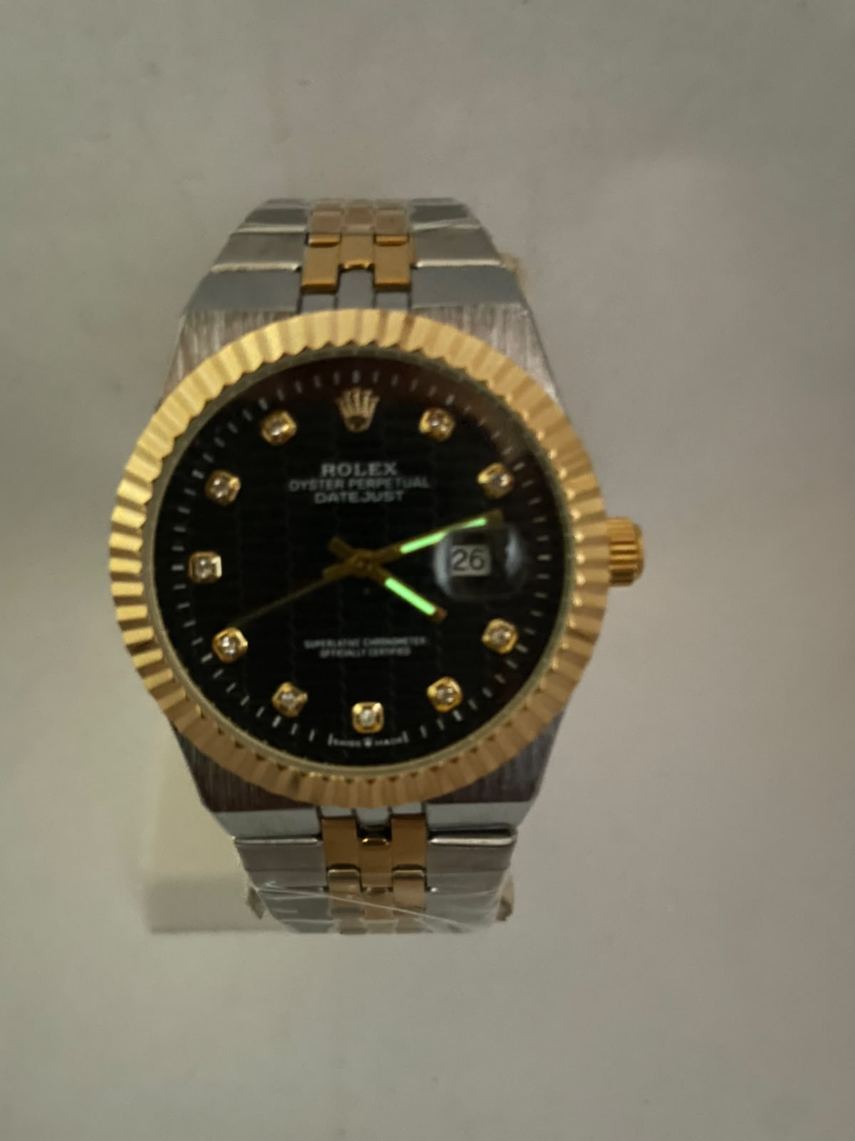 Rolex Datejust Automatic Men's Watch – Black Dial | Two-Tone Silver & Gold Stainless Steel | Luminous Night Vision | Date Display