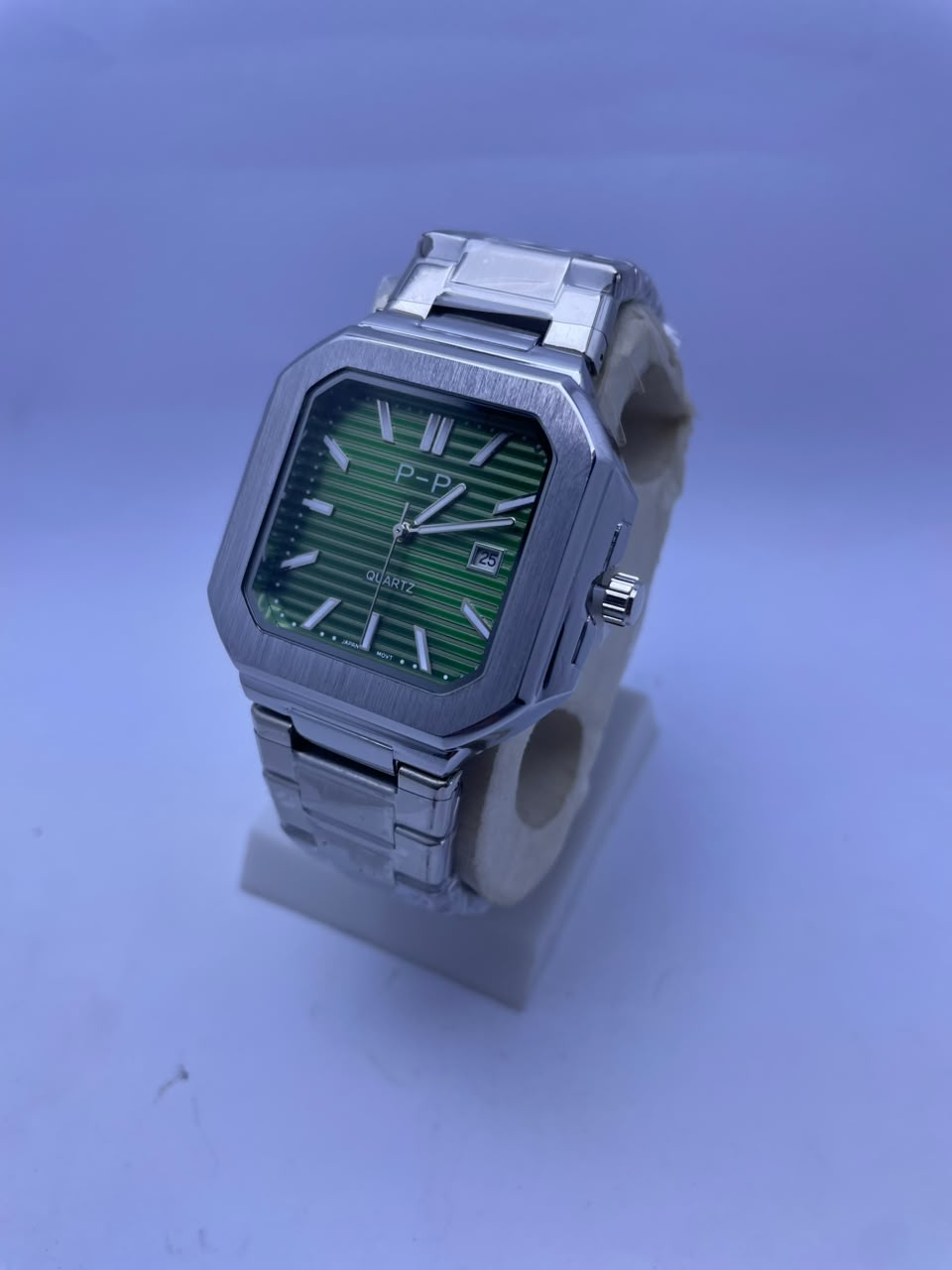 P&P Men's Quartz Analog Watch –Silver Stainless Steel Strap & Date Display