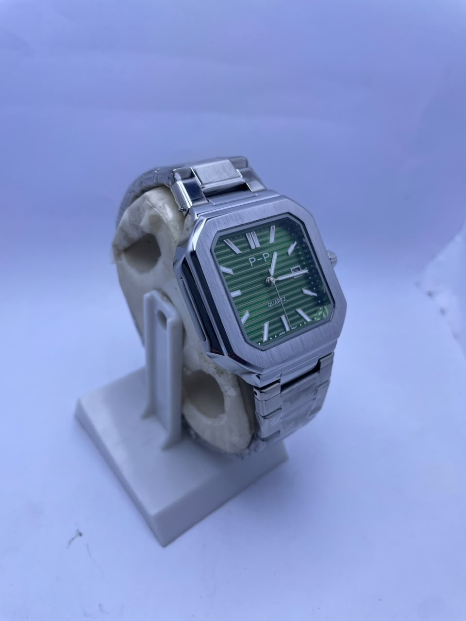 P&P Men's Quartz Analog Watch –Silver Stainless Steel Strap & Date Display