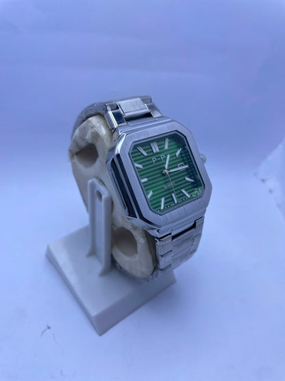 P&P Men's Quartz Analog Watch –Silver Stainless Steel Strap & Date Display