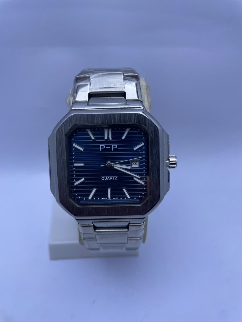 P&P Men's Quartz Analog Watch –Silver Stainless Steel Strap & Date Display