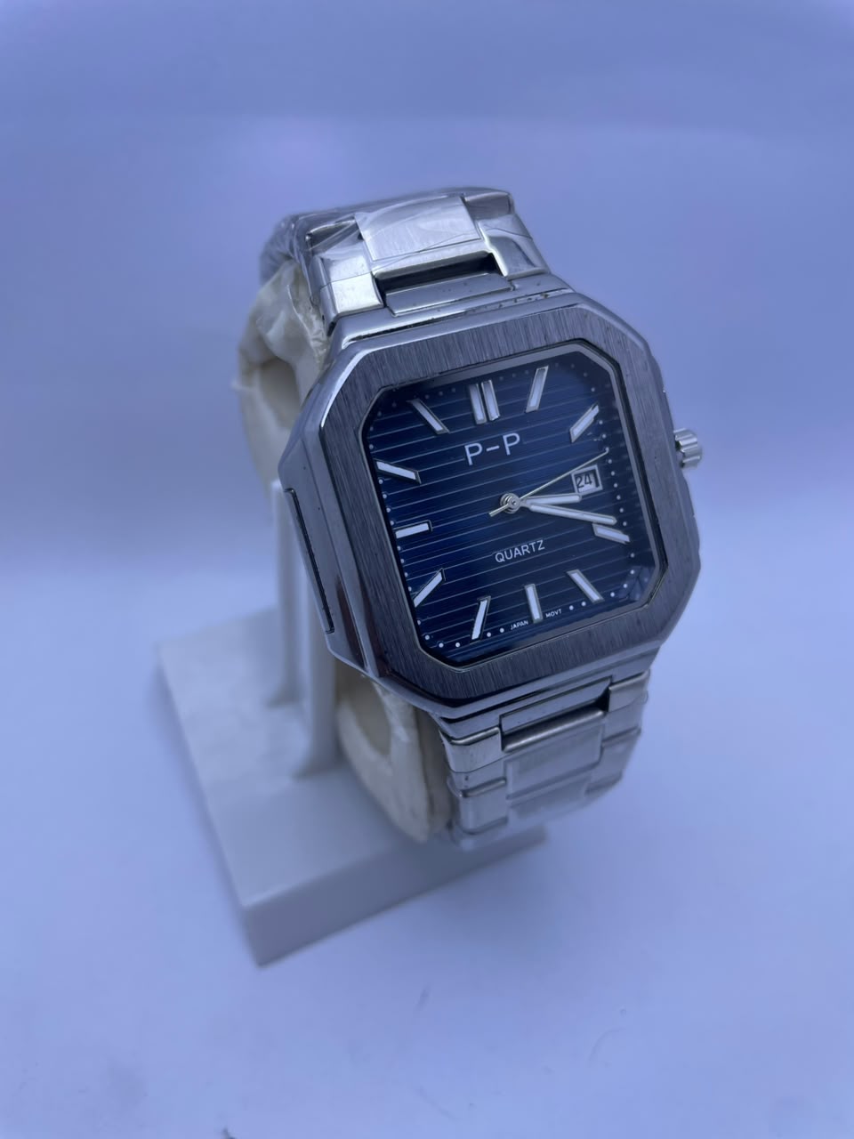 P&P Men's Quartz Analog Watch –Silver Stainless Steel Strap & Date Display