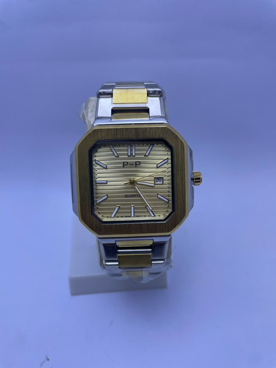P&P Men's Quartz Analog Watch –Silver Stainless Steel Strap & Date Display