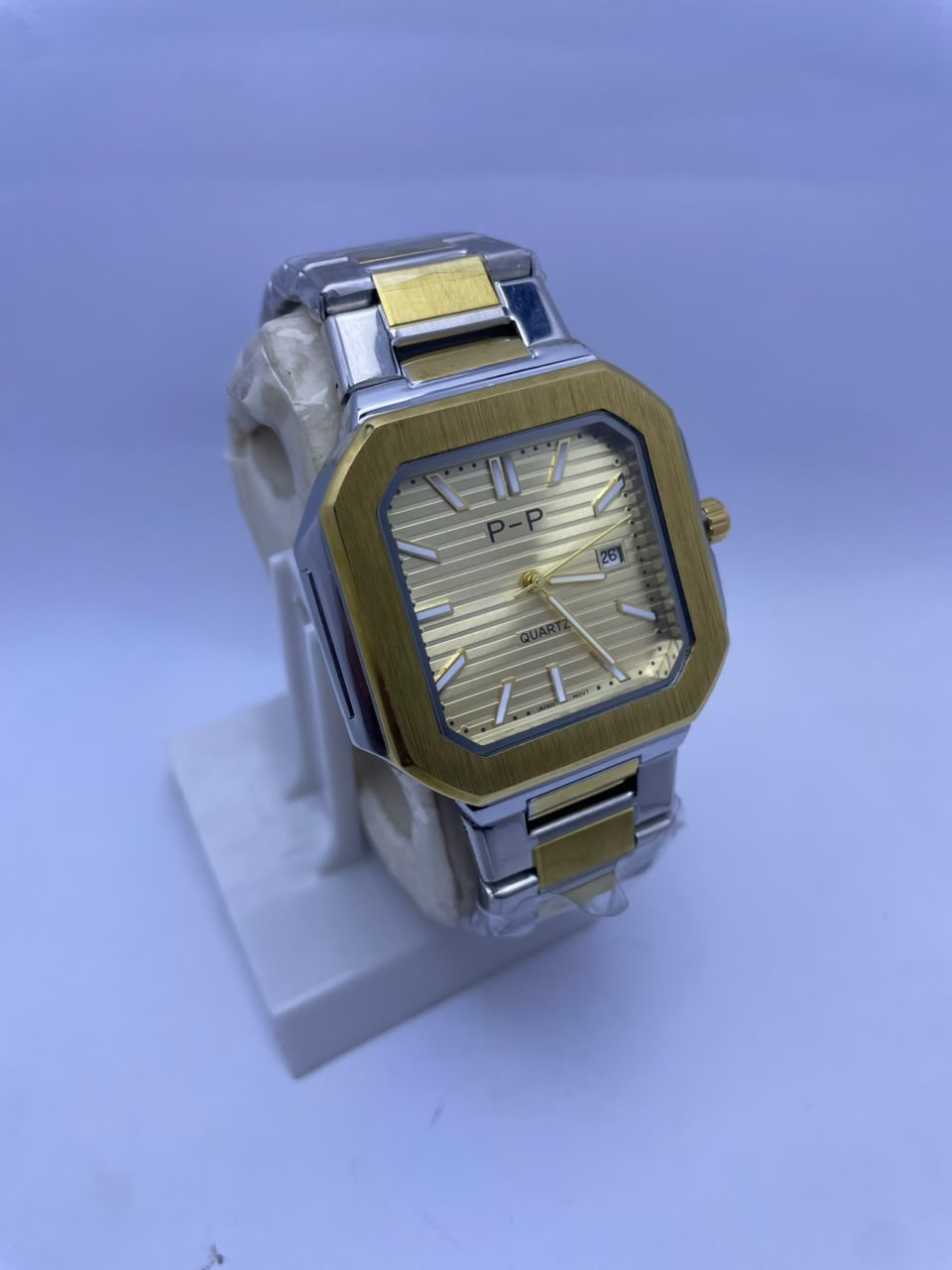 P&P Men's Quartz Analog Watch –Silver Stainless Steel Strap & Date Display