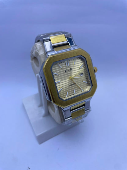 P&P Men's Quartz Analog Watch –Silver Stainless Steel Strap & Date Display