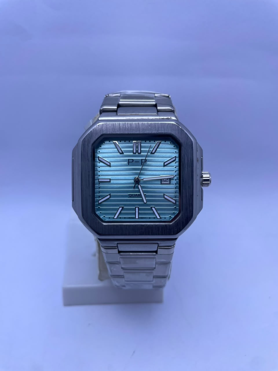 P&P Men's Quartz Analog Watch –Silver Stainless Steel Strap & Date Display