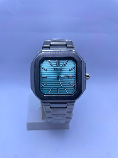 P&P Men's Quartz Analog Watch –Silver Stainless Steel Strap & Date Display