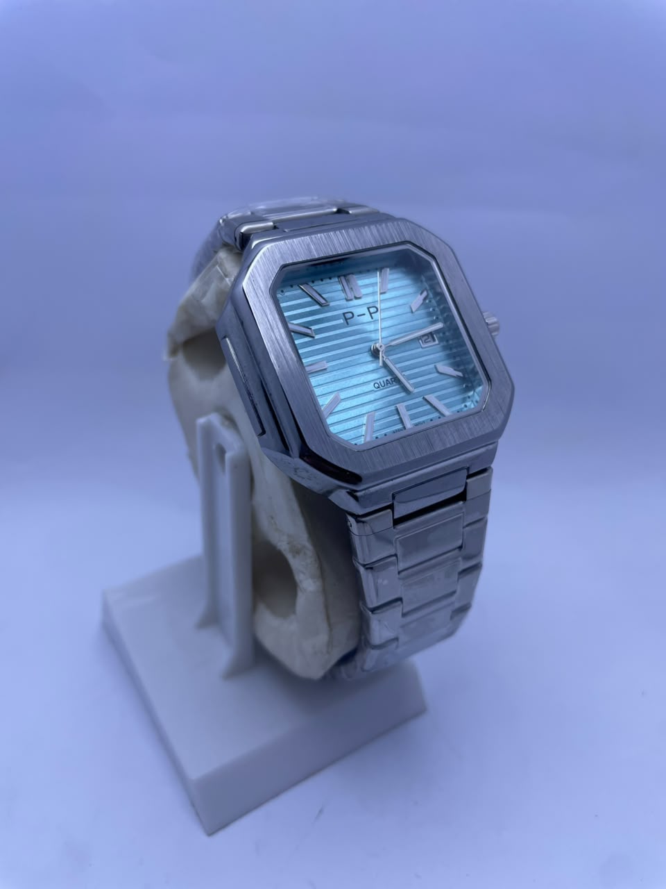 P&P Men's Quartz Analog Watch –Silver Stainless Steel Strap & Date Display