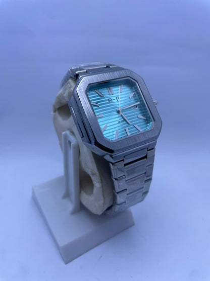 P&P Men's Quartz Analog Watch –Silver Stainless Steel Strap & Date Display