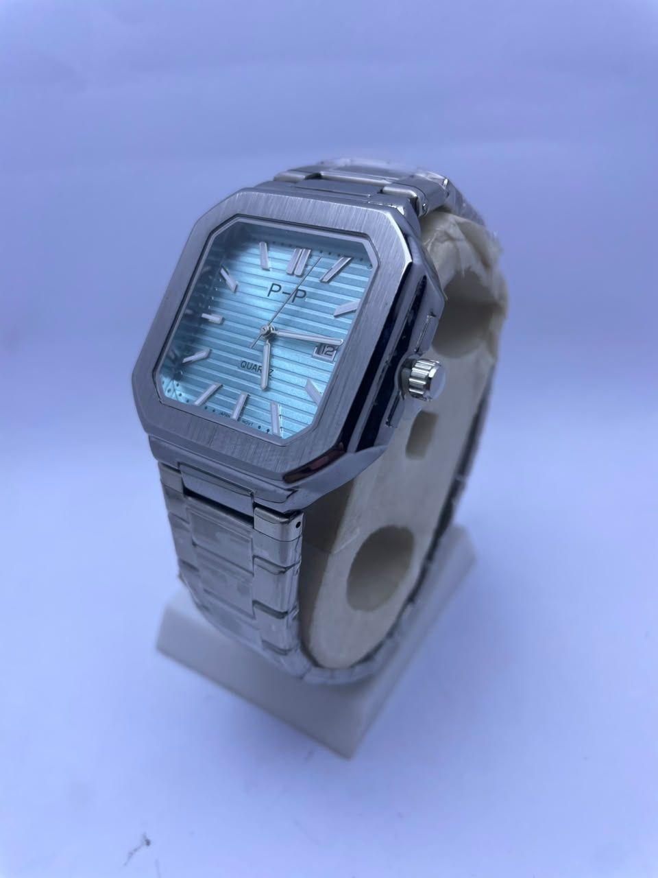 P&P Men's Quartz Analog Watch –Silver Stainless Steel Strap & Date Display