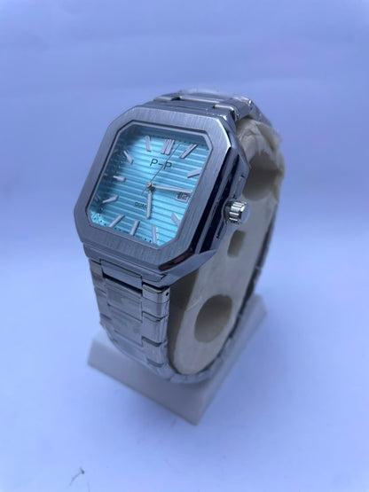 P&P Men's Quartz Analog Watch –Silver Stainless Steel Strap & Date Display