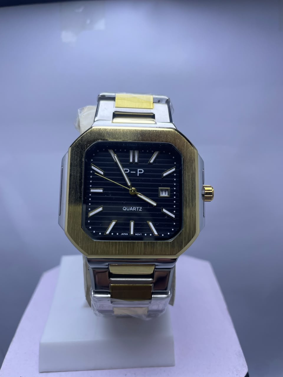 P&P Men's Quartz Analog Watch –Silver Stainless Steel Strap & Date Display