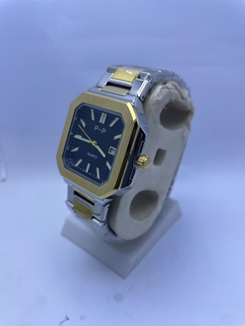 P&P Men's Quartz Analog Watch –Silver Stainless Steel Strap & Date Display
