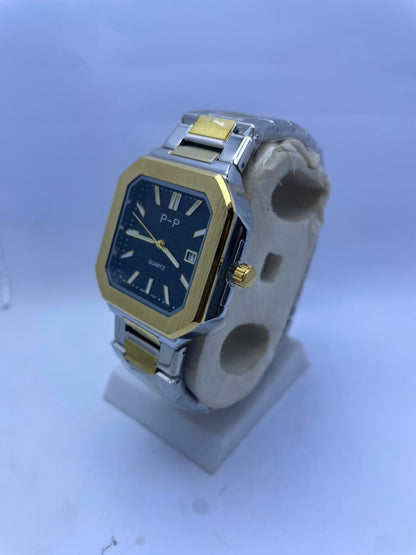 P&P Men's Quartz Analog Watch –Silver Stainless Steel Strap & Date Display