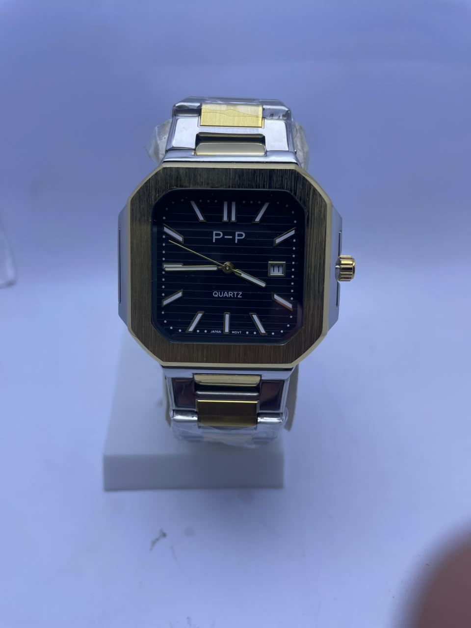 P&P Men's Quartz Analog Watch –Silver Stainless Steel Strap & Date Display