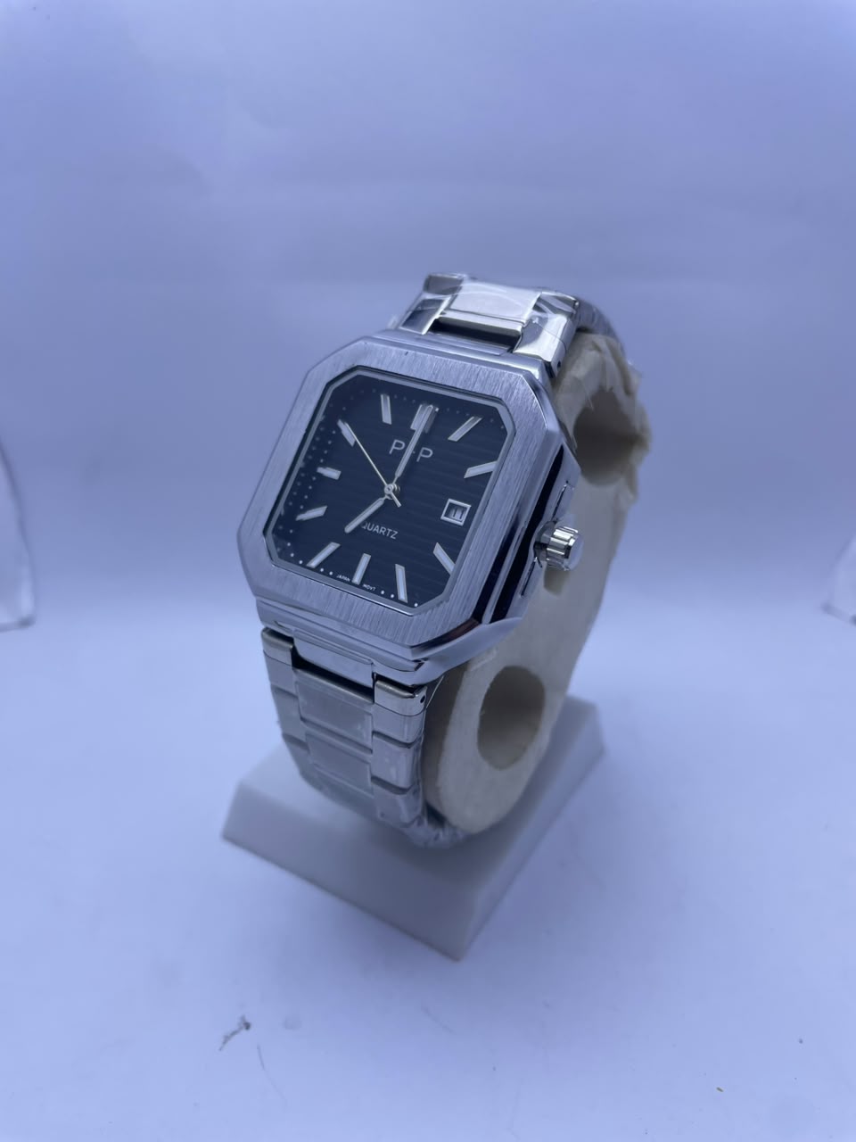 P&P Men's Quartz Analog Watch –Silver Stainless Steel Strap & Date Display