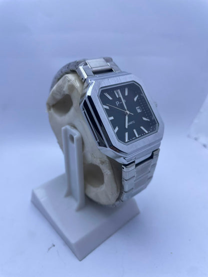 P&P Men's Quartz Analog Watch –Silver Stainless Steel Strap & Date Display