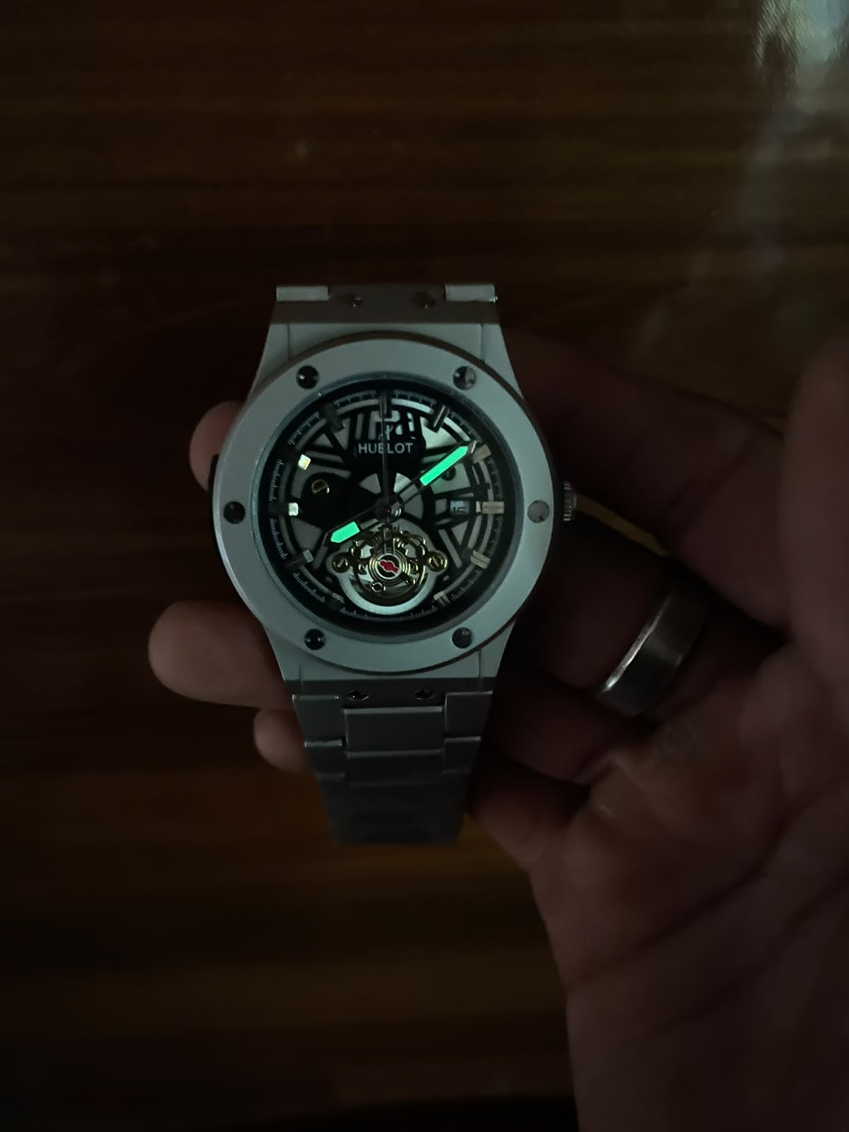 Hublot Style Automatic Skeleton Dial Men's Watch – Silver Stainless Steel Strap | Luxury Mechanical Wrist Watch