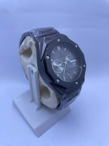 Hublot Style Chronograph Men's Watch – White Dial, Silver Stainless Steel Strap | Luxury Analog Wrist Watch with Luminous Night Vision