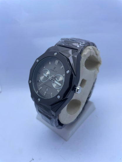 Hublot Style Chronograph Men's Watch – White Dial, Silver Stainless Steel Strap | Luxury Analog Wrist Watch with Luminous Night Vision