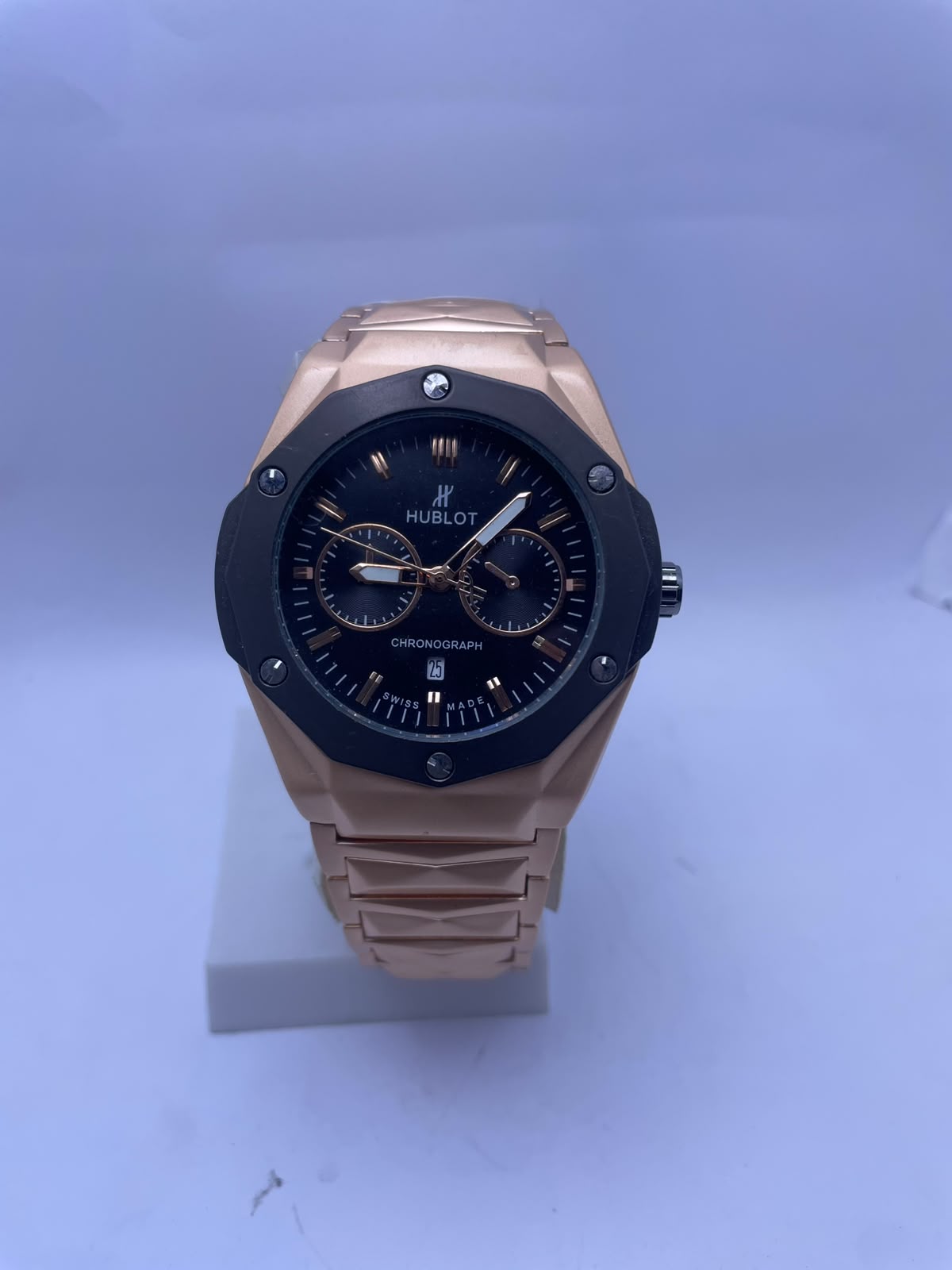 Hublot Style Chronograph Men's Watch – White Dial, Silver Stainless Steel Strap | Luxury Analog Wrist Watch with Luminous Night Vision