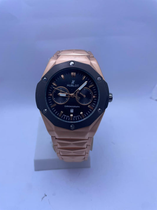 Hublot Style Chronograph Men's Watch – White Dial, Silver Stainless Steel Strap | Luxury Analog Wrist Watch with Luminous Night Vision