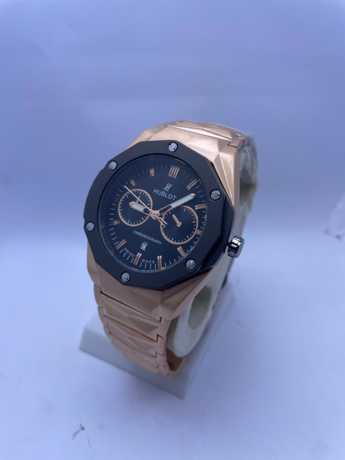 Hublot Style Chronograph Men's Watch – White Dial, Silver Stainless Steel Strap | Luxury Analog Wrist Watch with Luminous Night Vision